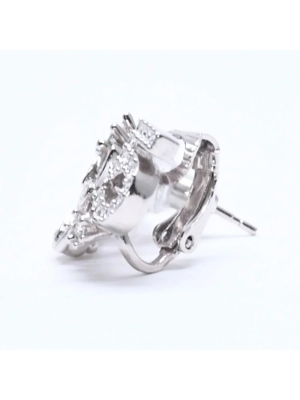 Chanel Earrings Cuff CC Logo & Stamp Metal Rhinestone Silver